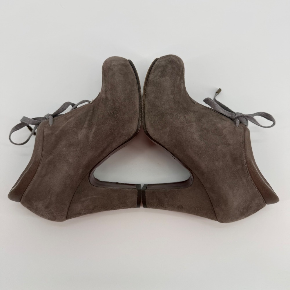 Chie Mihara Olga Suede Lace Up Block Heel Booties Womens 36.5 US 6.5 Spain Taupe - Picture 10 of 12